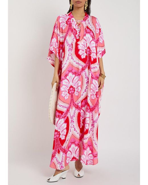 Melissa Odabash Red Carlotte Printed Woven Maxi Dress