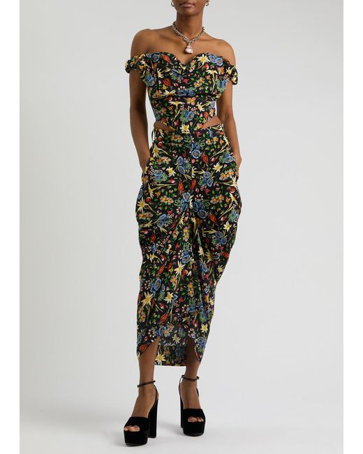 Vivienne Westwood Multicolor Spontanea Floral-Print Draped Midi Skirt