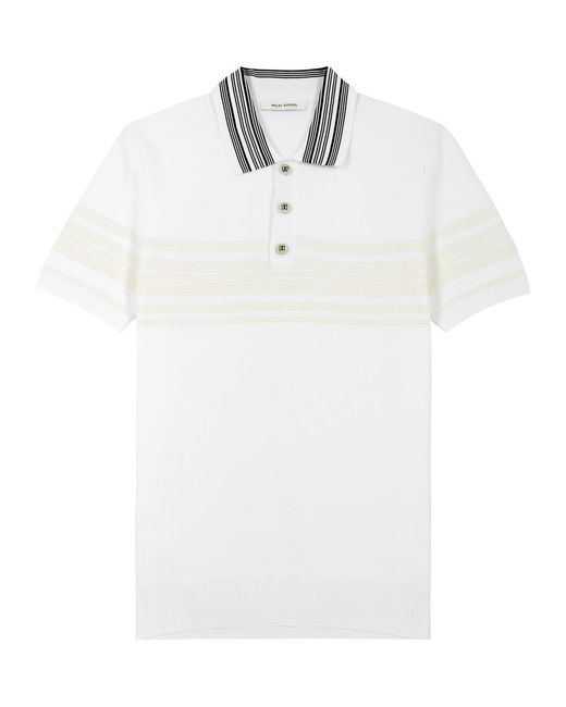 Wales Bonner White Dawn Striped Knitted Polo Shirt for men