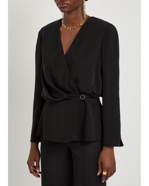 Chloé Black Draped Woven Wrap Blouse