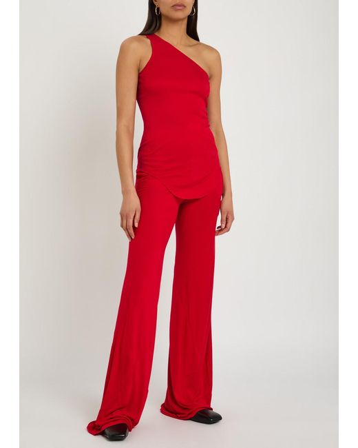 Rick Owens Red One-Shoulder Fine-Knit Tank