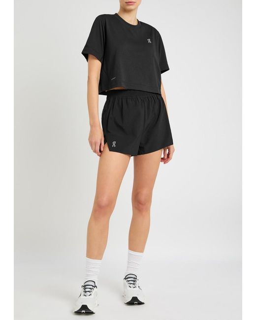 On Shoes Black Train-T Logo Cropped Jersey T-Shirt
