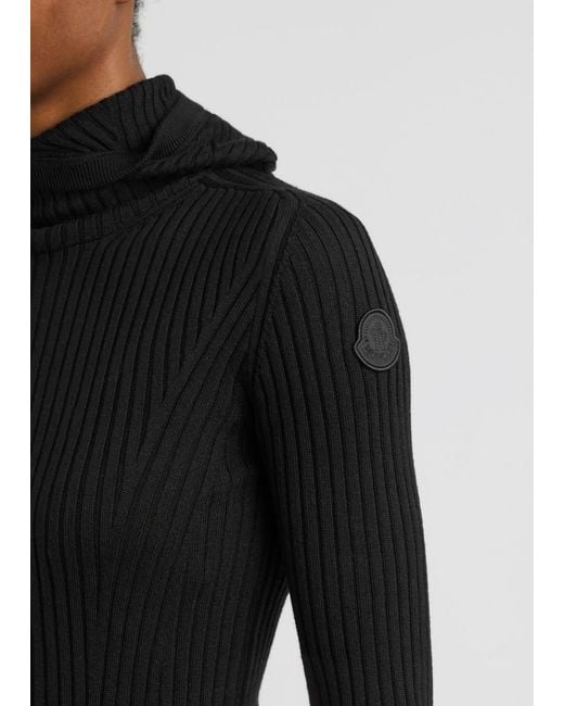 Moncler Black Ribbed Hooded Wool-Blend Jumper