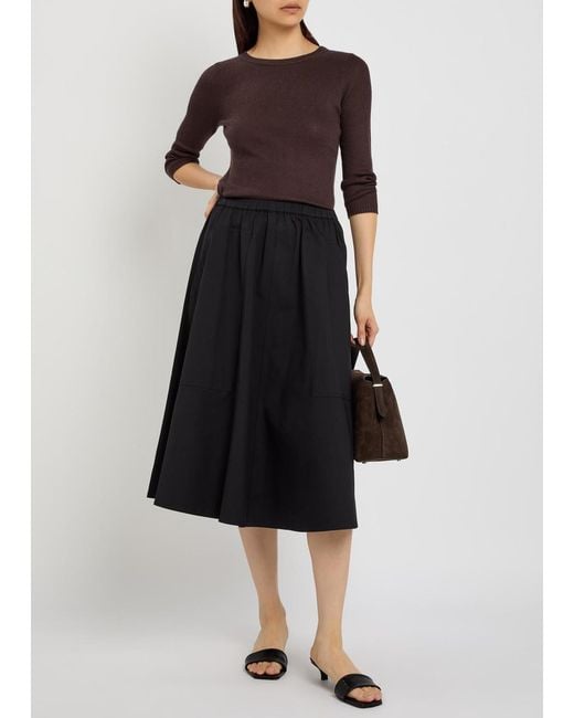 Vince Black Cotton-Poplin Midi Skirt
