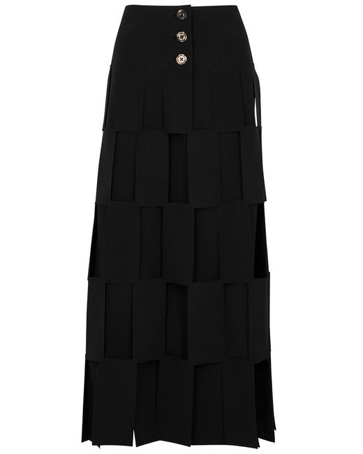 A.W.A.K.E. MODE Black Laser-Cut Layered Midi Skirt