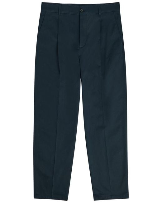 Valentino Garavani Blue Logo-Embroidered Twill Chino Trousers for men