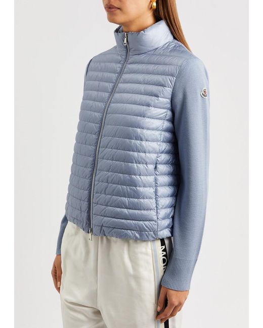 Moncler Blue Quilted Shell And Wool Jacket