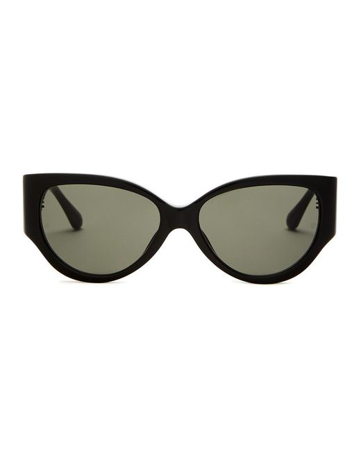 Linda Farrow Black Connie Round Cat-eye Sunglasses