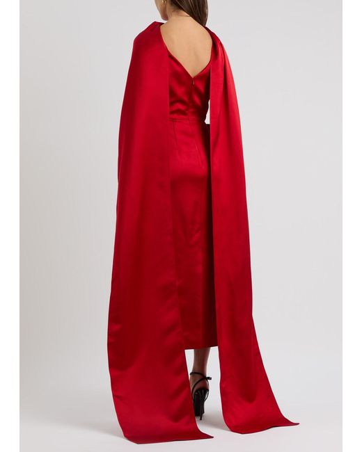 Erdem Red Draped Bow-Embellished Satin Dress