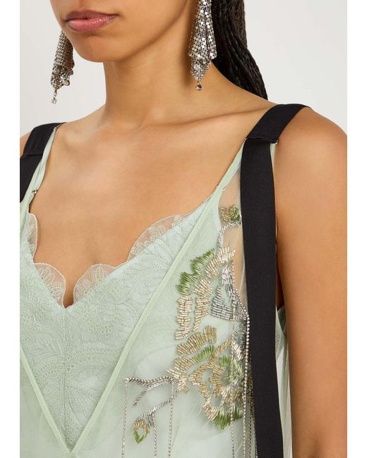 Erdem Embellished Tulle Midi Slip Dress in Green | Lyst UK
