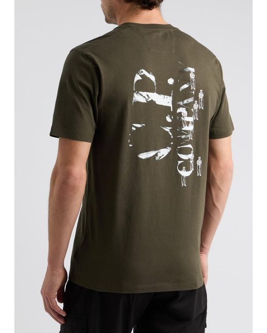 C P Company Green Logo-Print Cotton T-Shirt for men