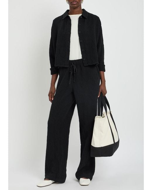 Eileen Fisher Black Seersucker Jacket
