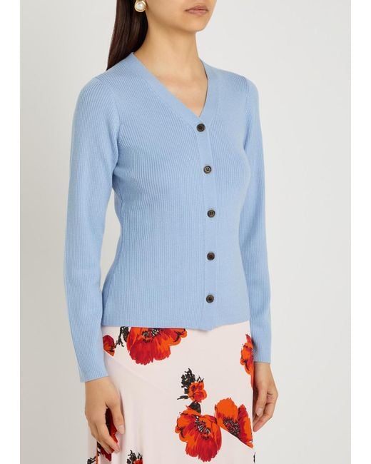 Emilia Wickstead Blue Ash Ribbed Wool Cardigan