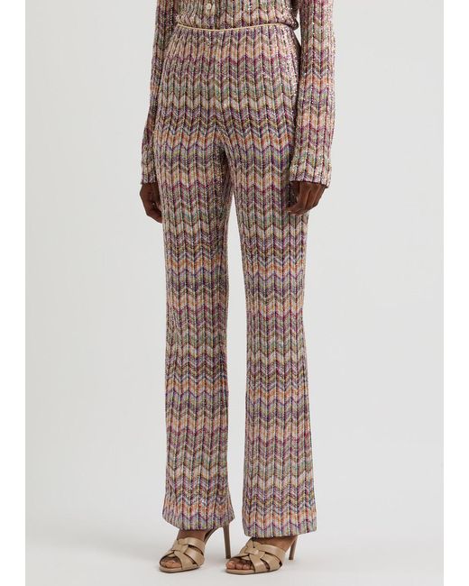 Missoni Red Zigzag Sequin-Embellished Cotton-Blend Trousers