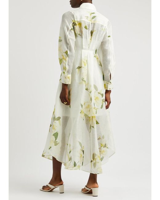 Zimmermann White Harmony Floral-Print Organza Midi Dress