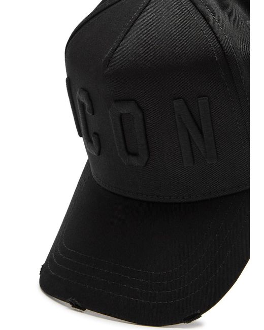DSquared² Black Icon Distressed Cotton Cap for men