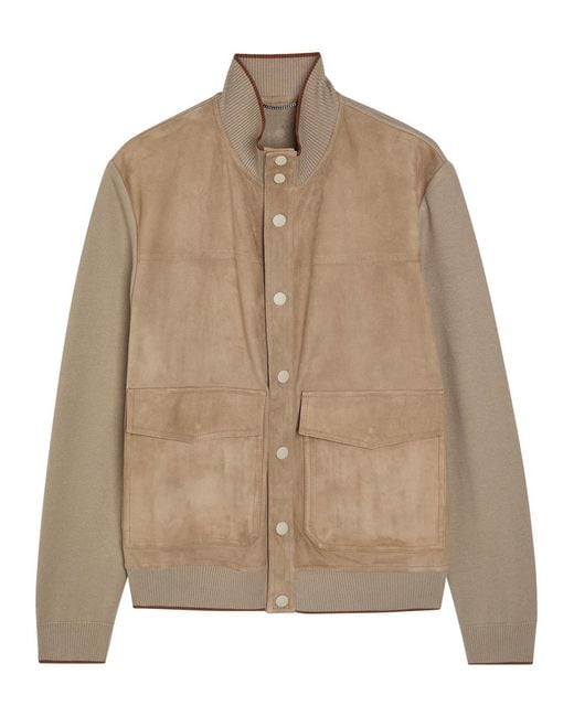 Canali Natural Panelled Suede And Ribbed-Knit Jacket for men