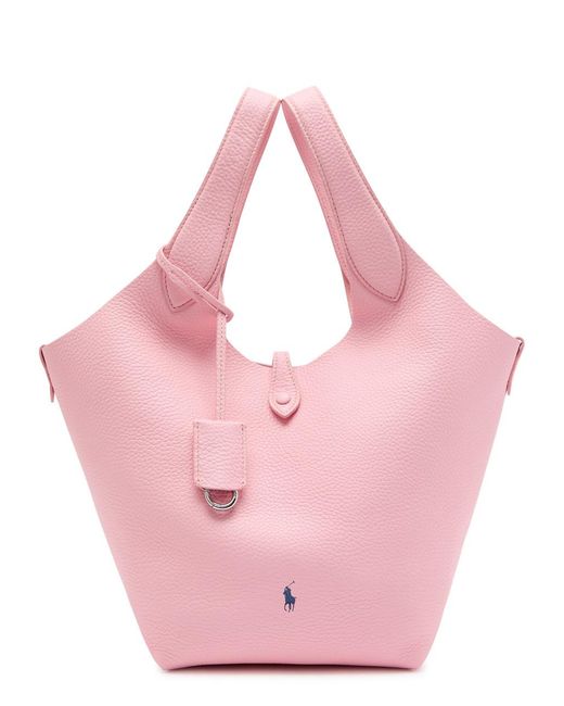 Polo Ralph Lauren Pink Player Medium Grained Leather Tote Bag