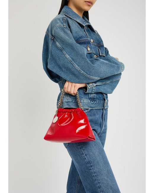 Stella McCartney Red Falabella Drawstring Faux Patent Leather Cross-Body Bag