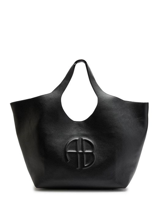 Anine Bing Black Lili Logo-Embossed Leather Tote