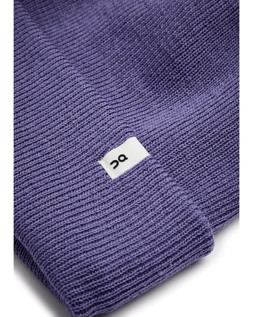 On Shoes Purple Ribbed Wool Beanie