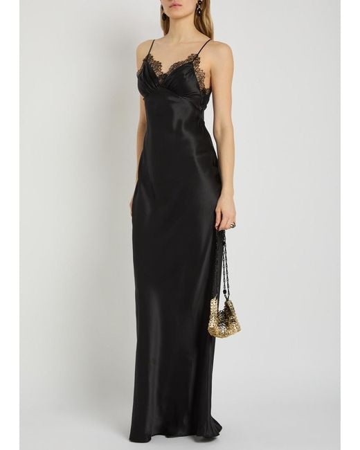 Nili Lotan Black Sylas Lace-Trim Silk Maxi Slip Dress