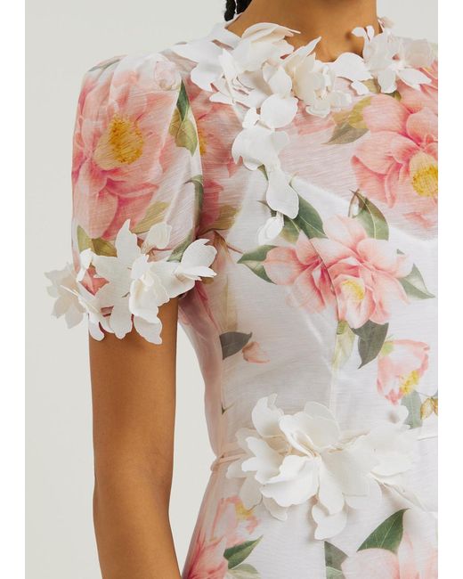 Zimmermann White Natura Floral-Print Organza Midi Dress