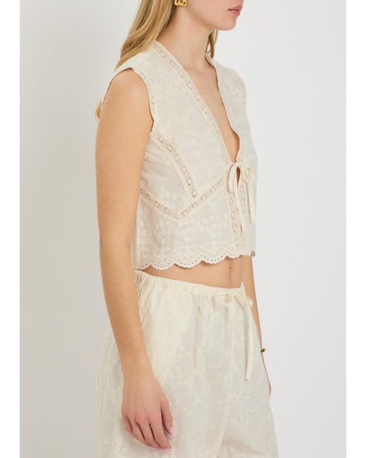 SOLAQUA White Willow Embroidered Cropped Cotton Top