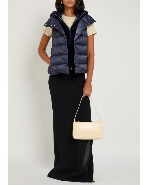 Herno Blue Quilted Hooded Shell And Faux Fur Gilet