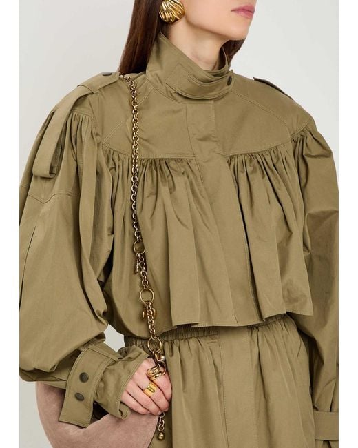 Chloé Green Gathered Cotton-Poplin Coat