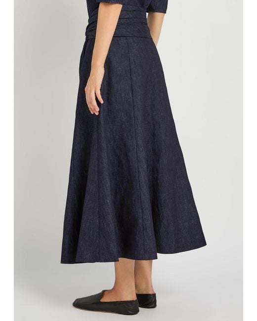 Gabriela Hearst Blue Zivan Cotton And Linen-Blend Midi Skirt