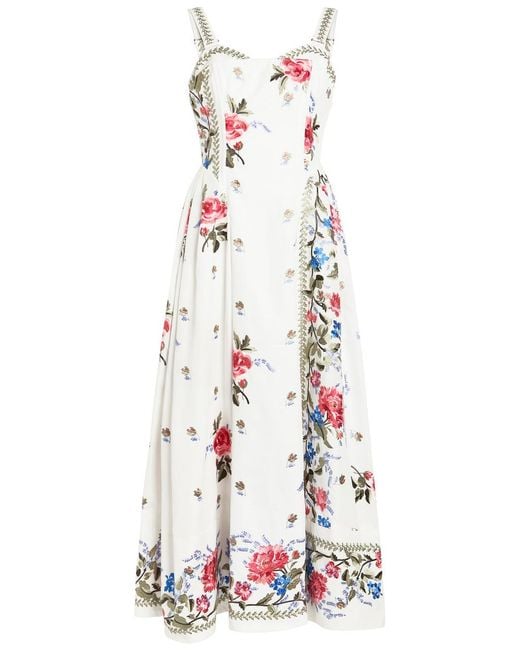 Erdem White Floral-Embroidered Boned Cotton Midi Dress