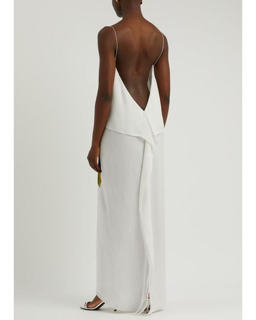 Alexander McQueen White Rose-Print Silk-Georgette Maxi Dress