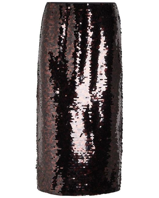 Staud Black Ciara Sequin-Embellished Mesh Midi Skirt