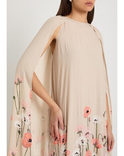 BERNADETTE Natural Minnie Cape-Effect Crepe Maxi Dress