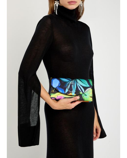 Christian Louboutin Blue Floral-Print Satin-Crepe Clutch