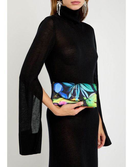 Christian Louboutin Blue Floral-Print Satin-Crepe Clutch