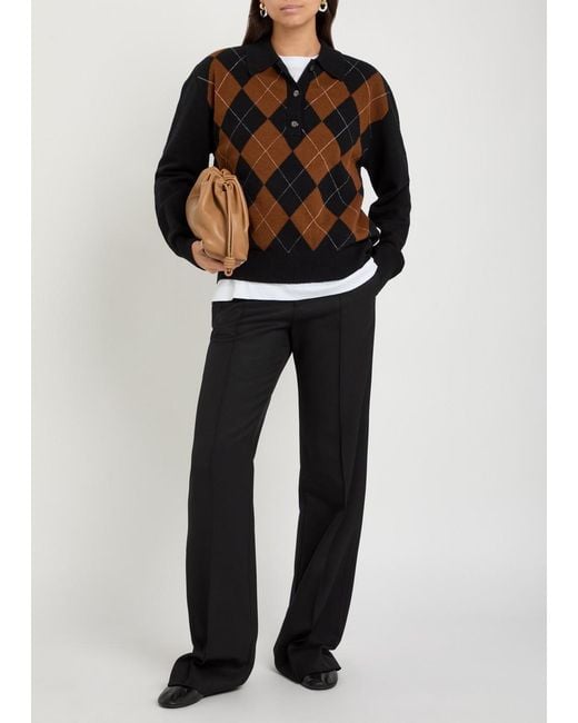 Rohe Black Argyll Wool Polo Jumper