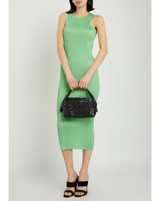 Issey Miyake Green Pleated Woven Midi Dress