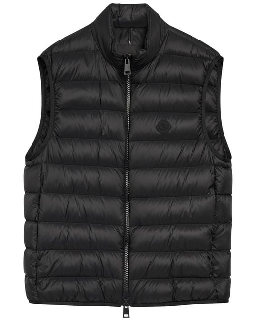 Moncler Black Quilted Logo-Appliquéd Shell Gilet for men