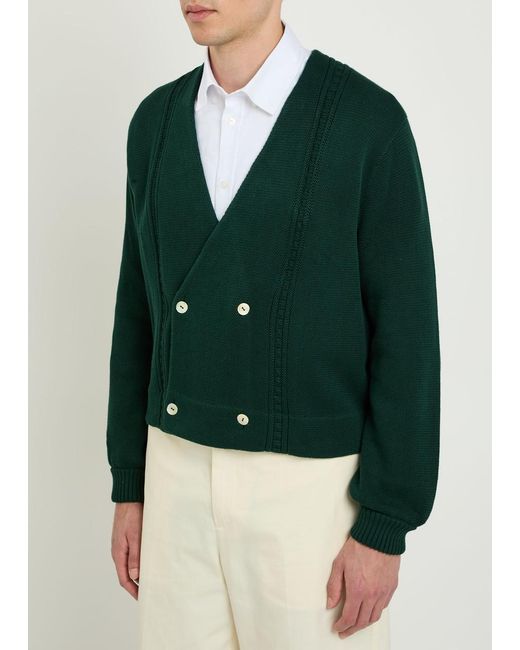 Bode Green Double-Breasted Cotton Cardigan for men