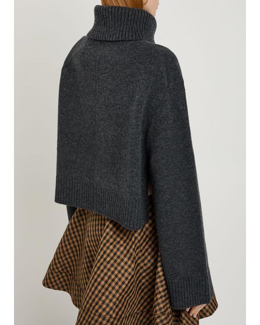 Ganni Gray Turtle-Neck Wool Jumper