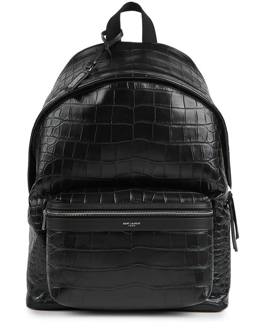 Saint Laurent Black City Crocodile-effect Leather Backpack for men