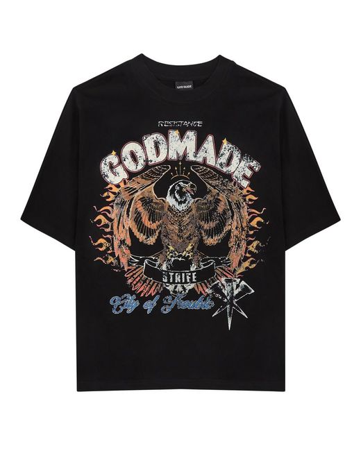 God Made Black City Of Trouble Printed Cotton T-Shirt for men