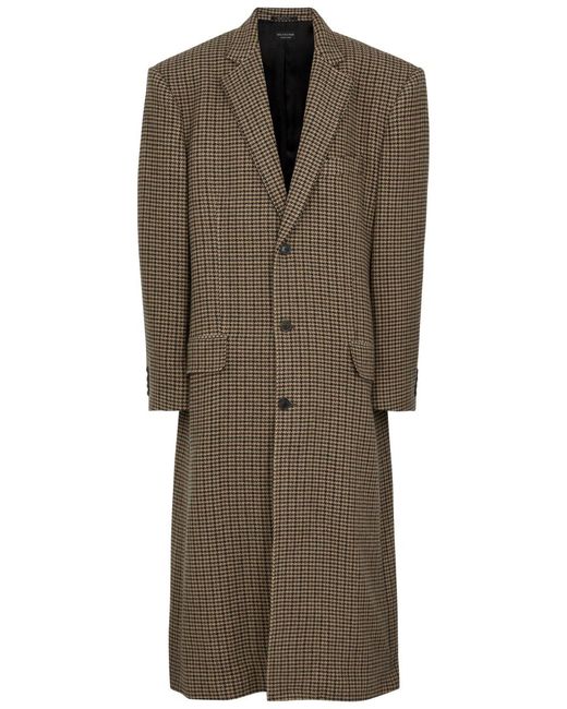 Balenciaga Brown Oversized Houndstooth Wool-Blend Coat for men