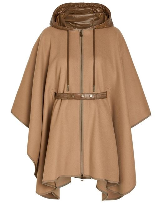 Moncler Natural Hooded Belted Wool-Blend Cape Coat
