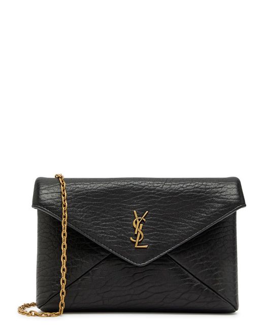 Saint Laurent Black Envelope Grained Leather Pouch