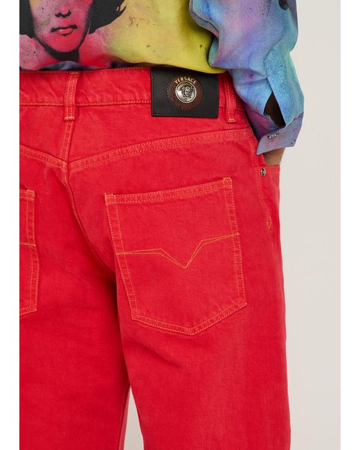 Versace Red Straight-Leg Jeans for men