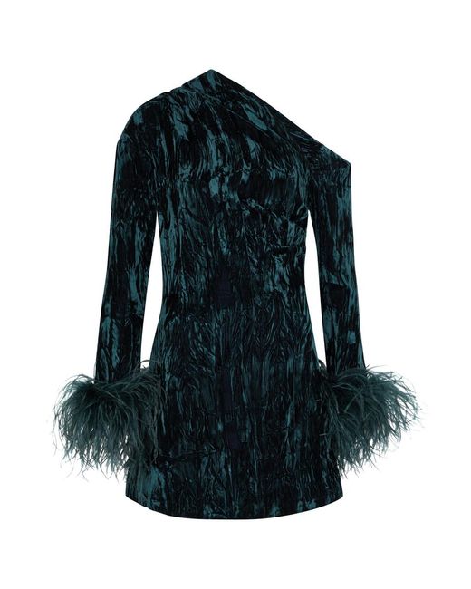 16Arlington Blue Adelaide Feather-trimmed Velvet Mini Dress
