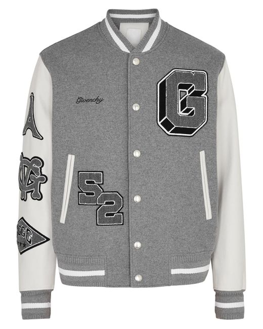 Givenchy Logo Wool-blend And Leather Varsity Jacket in Grey for Men ...